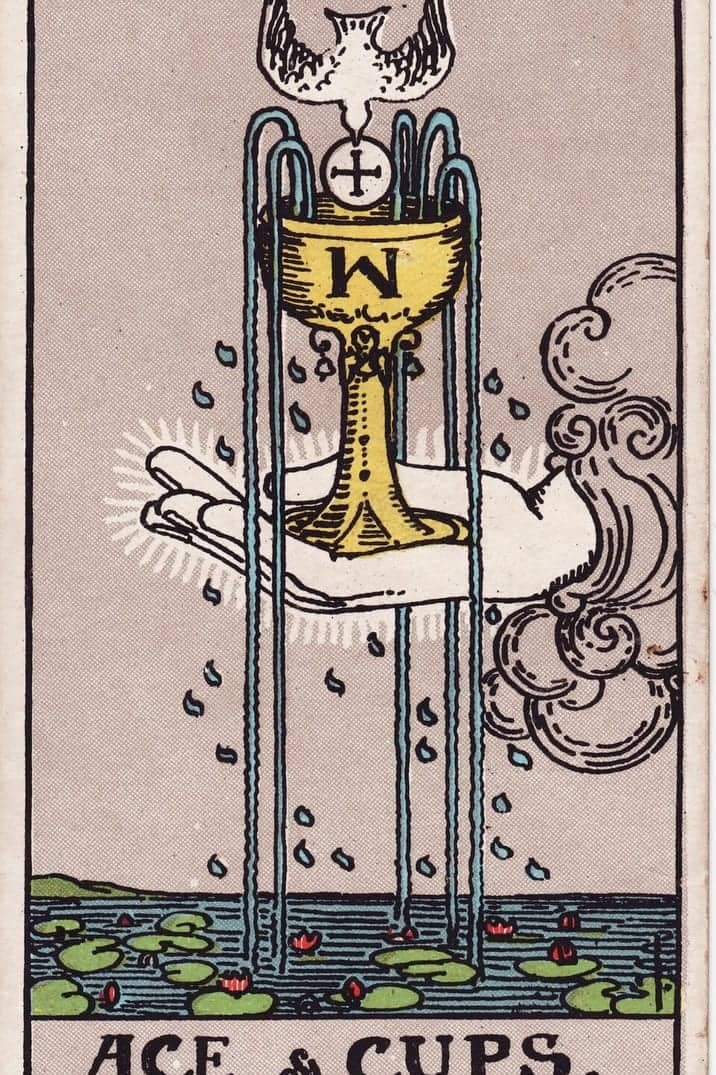 The Ace of Cups card from the Rider-Waite-Smith tarot deck