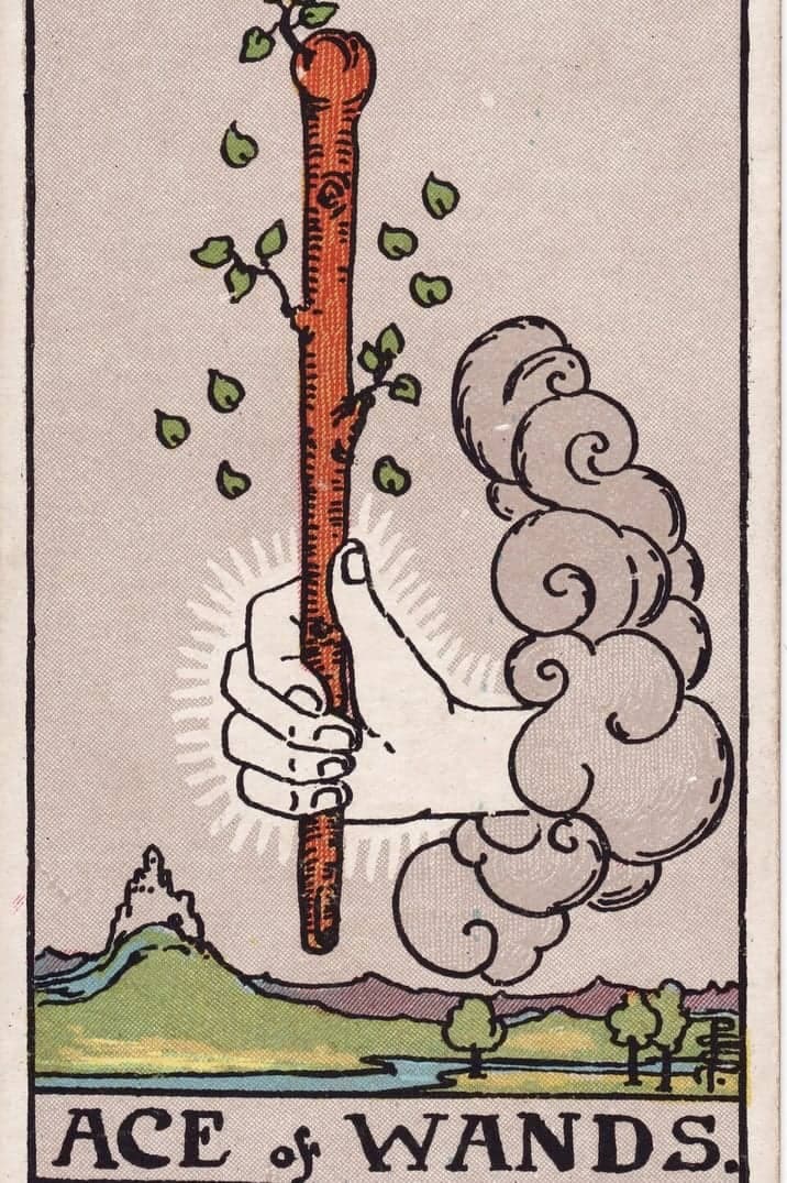 The Ace of Wands card from the Rider-Waite-Smith tarot deck