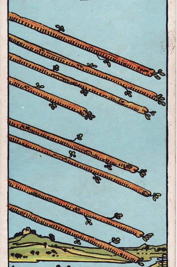 The Eight of Wands card from the Rider-Waite-Smith tarot deck