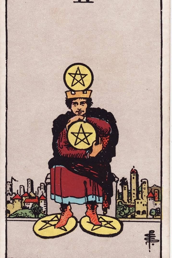 The Four of Pentacles card from the Rider-Waite-Smith tarot deck