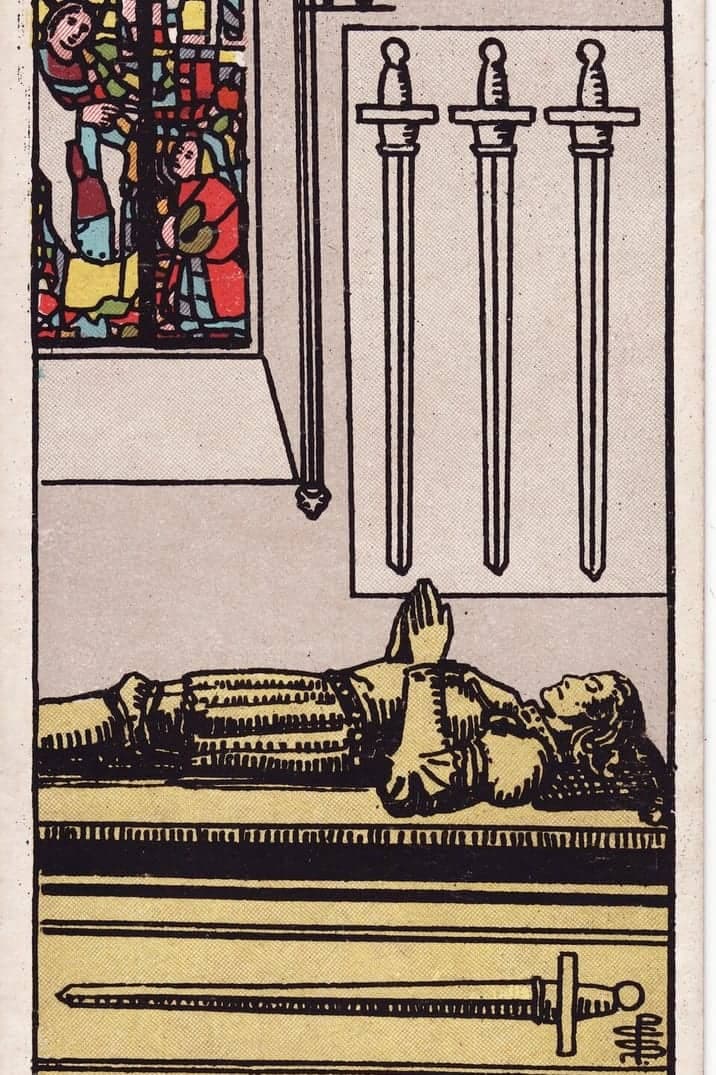 The Four of Swords card from the Rider-Waite-Smith tarot deck