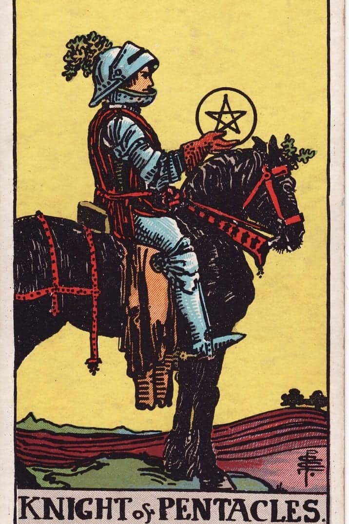 The Knight of Pentacles card from the Rider-Waite-Smith tarot deck