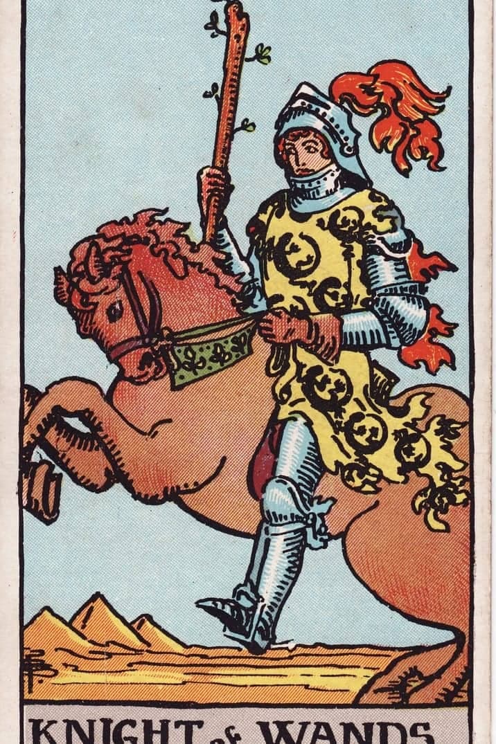 The Knight of Wands card from the Rider-Waite-Smith tarot deck