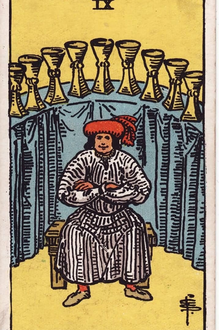 The Nine of Cups card from the Rider-Waite-Smith tarot deck
