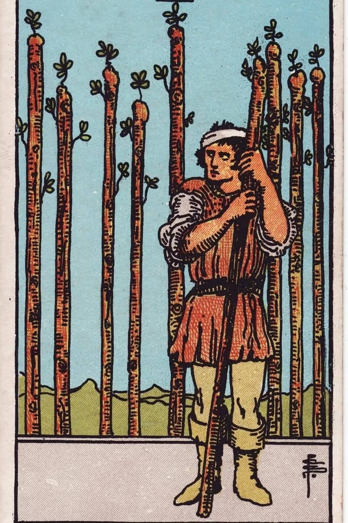 The Nine of Wands card from the Rider-Waite-Smith tarot deck