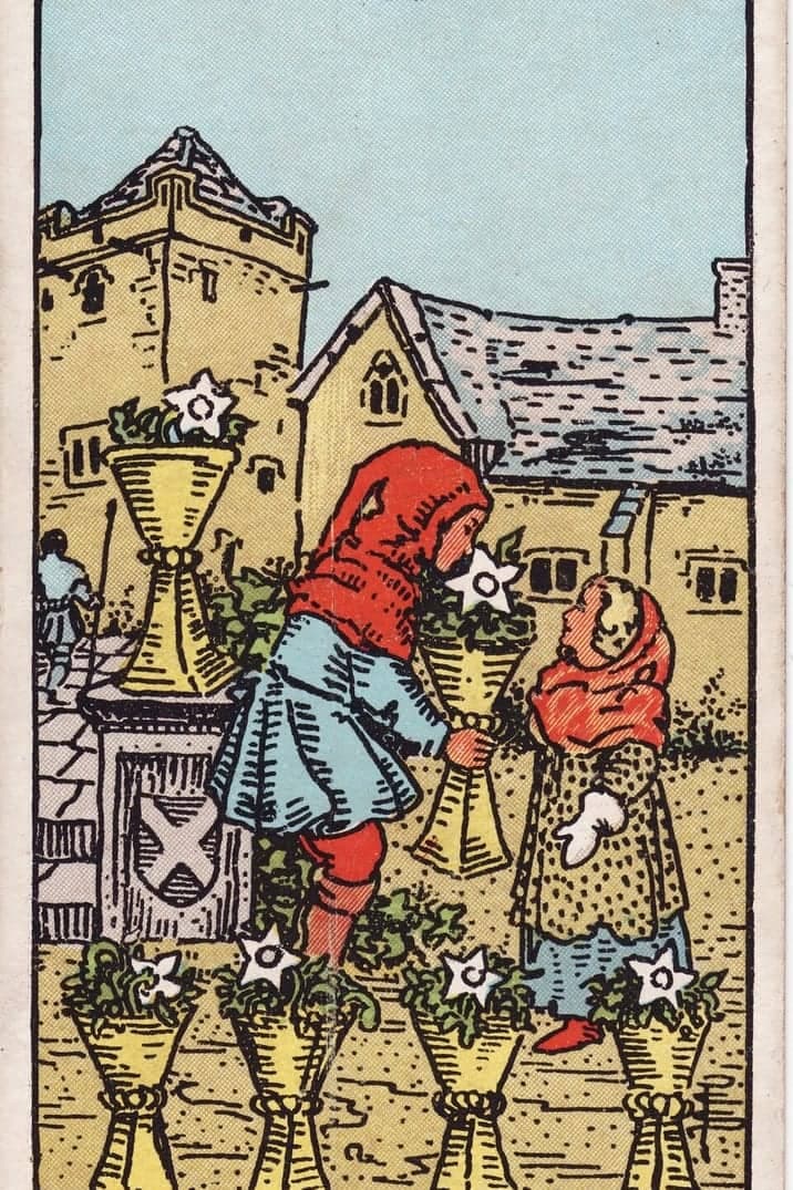 The Six of Cups card from the Rider-Waite-Smith tarot deck
