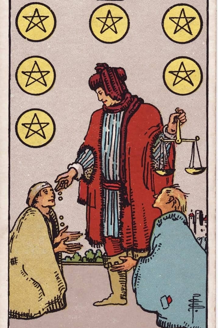 The Six of Pentacles card from the Rider-Waite-Smith tarot deck