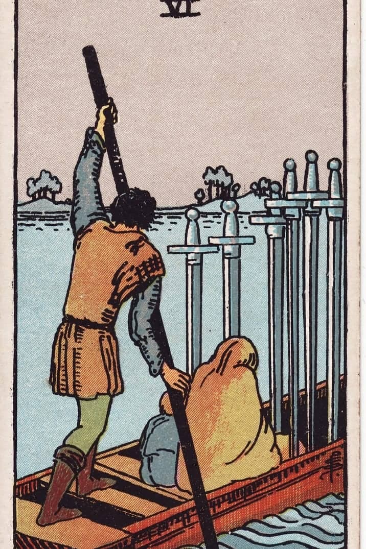 The Six of Swords card from the Rider-Waite-Smith tarot deck