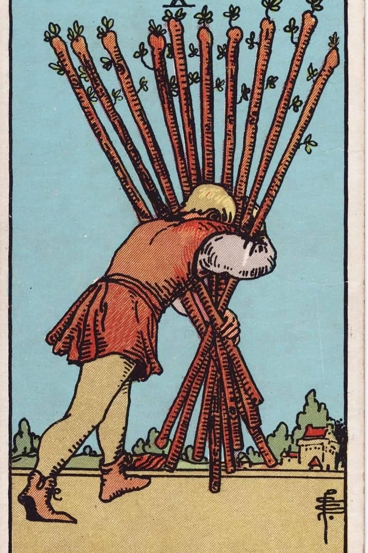 The Ten of Wands card from the Rider-Waite-Smith tarot deck