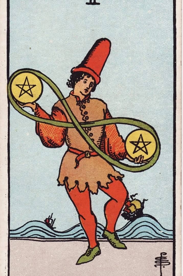The Two of Pentacles card from the Rider-Waite-Smith tarot deck
