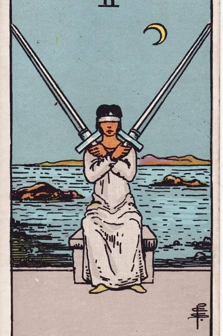 The Two of Swords card from the Rider-Waite-Smith tarot deck